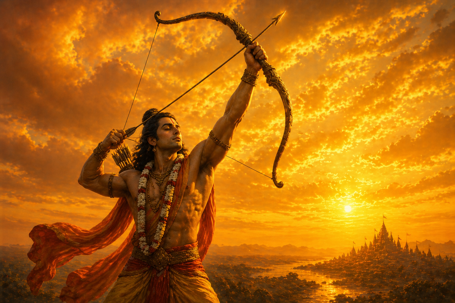Rama standing with a bow